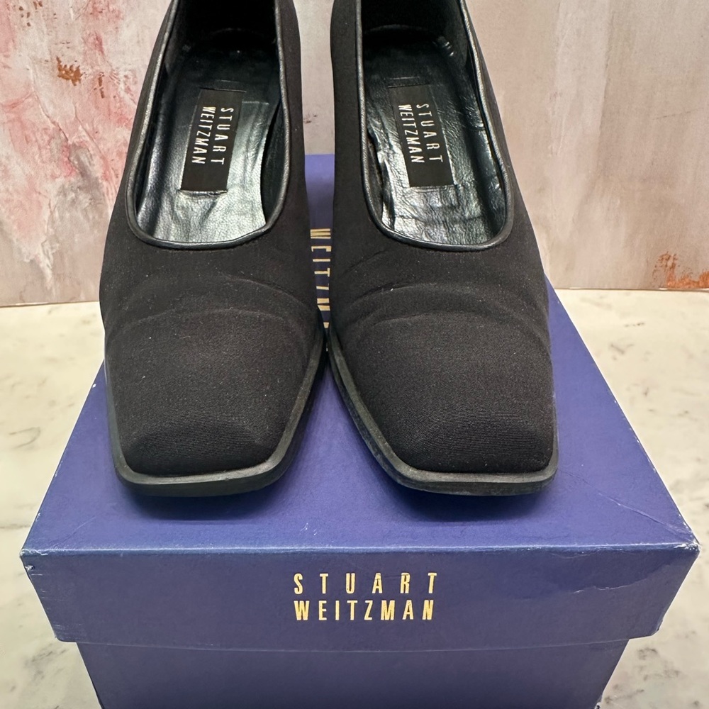 Stuart Weitzman Black Gore-Tex Rainaway Pumps Block Heel Women’s 8AAA Square Toe - Picture 3 of 10